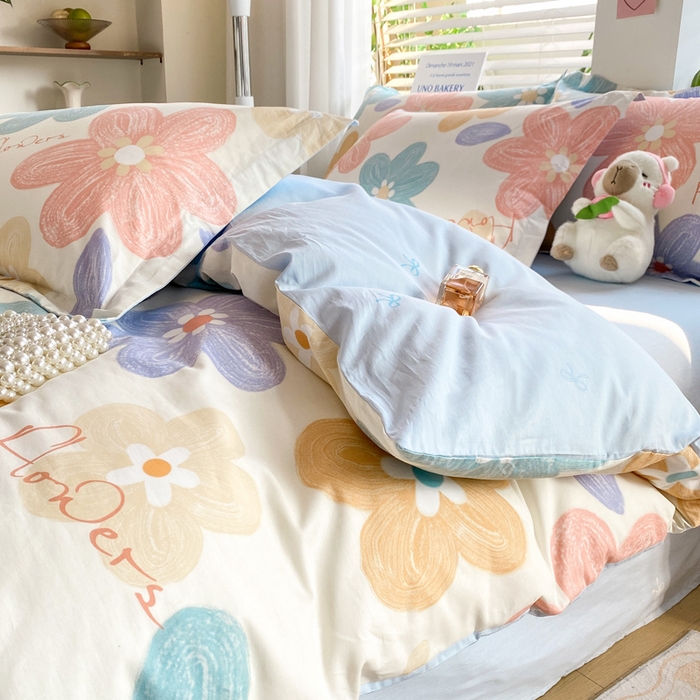 91家纺网 家纺一手货源 找家纺 红淳家纺 2025新款小清新春款12868全棉印花四件套 花田梦