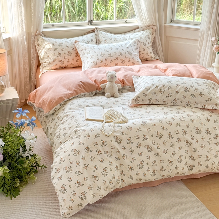 91家纺网 家纺一手货源 找家纺 红淳家纺 2025新款小清新春款12868全棉印花四件套 清风如叶