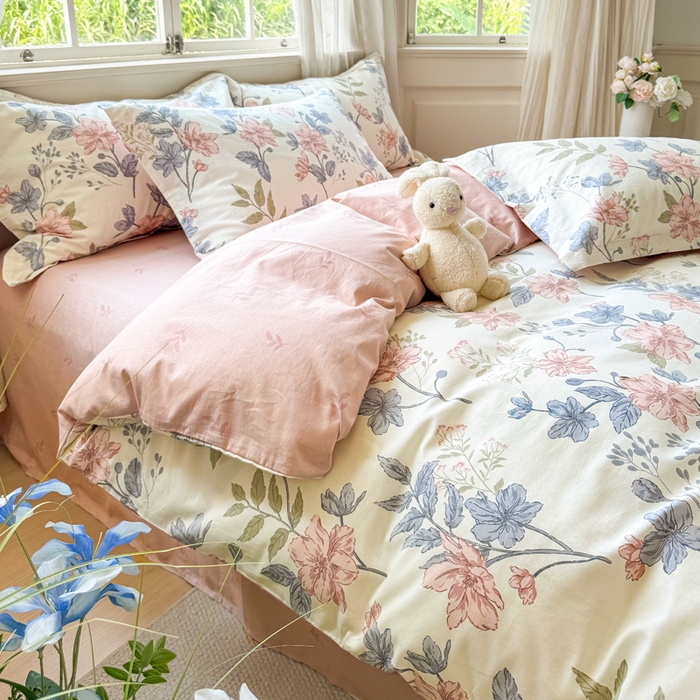 91家纺网 家纺一手货源 找家纺 红淳家纺 2025新款小清新春款12868全棉印花四件套 洛川花海