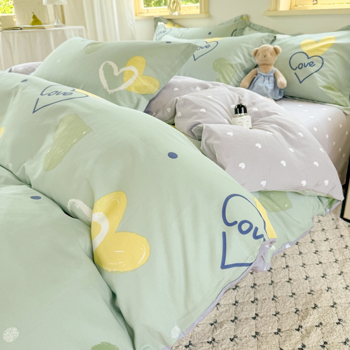 91家纺网 家纺一手货源 找家纺 红淳家纺 2025新款小清新春款12868全棉印花四件套 心愿恋曲