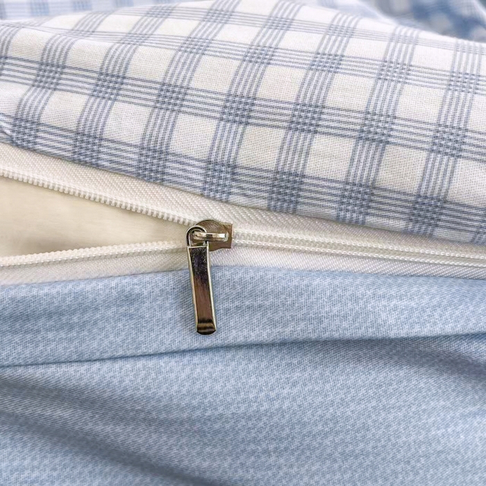 91家纺网 家纺一手货源 找家纺 红淳家纺 2025新款小清新春款12868全棉印花四件套 格纹水果（蓝）