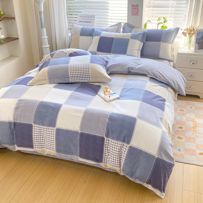 91家纺网 家纺一手货源 找家纺 红淳家纺 2025新款小清新春款12868全棉印花四件套 蓝色垦丁