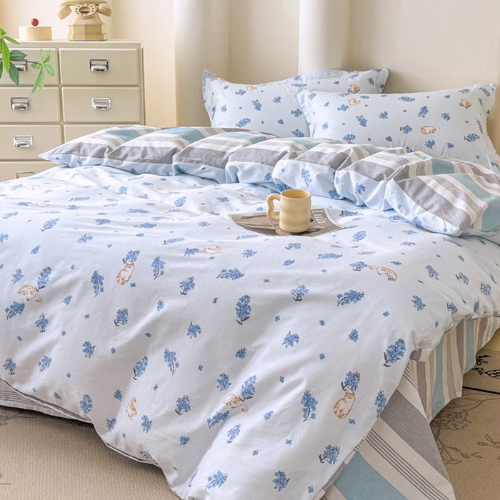 91家纺网 家纺一手货源 找家纺 红淳家纺 2025新款小清新春款12868全棉印花四件套 追喵日记