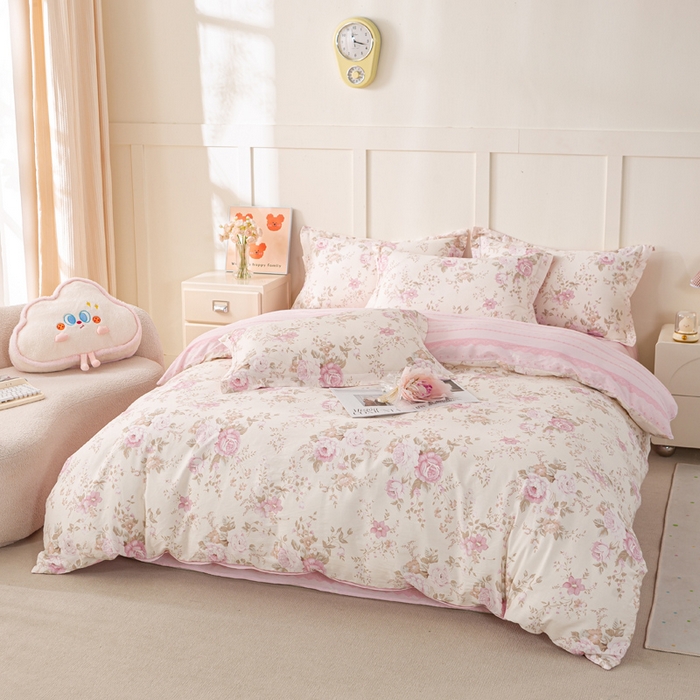 91家纺网 家纺一手货源 找家纺 红淳家纺 2025新款小清新春款12868全棉印花四件套 华庭庄园