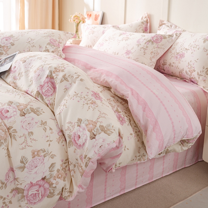 91家纺网 家纺一手货源 找家纺 红淳家纺 2025新款小清新春款12868全棉印花四件套 华庭庄园