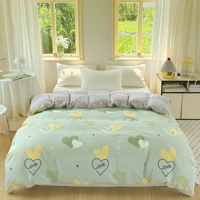 91家纺网 家纺一手货源 找家纺 红淳家纺 2025新款小清新春款12868全棉印花四件套 心愿恋曲