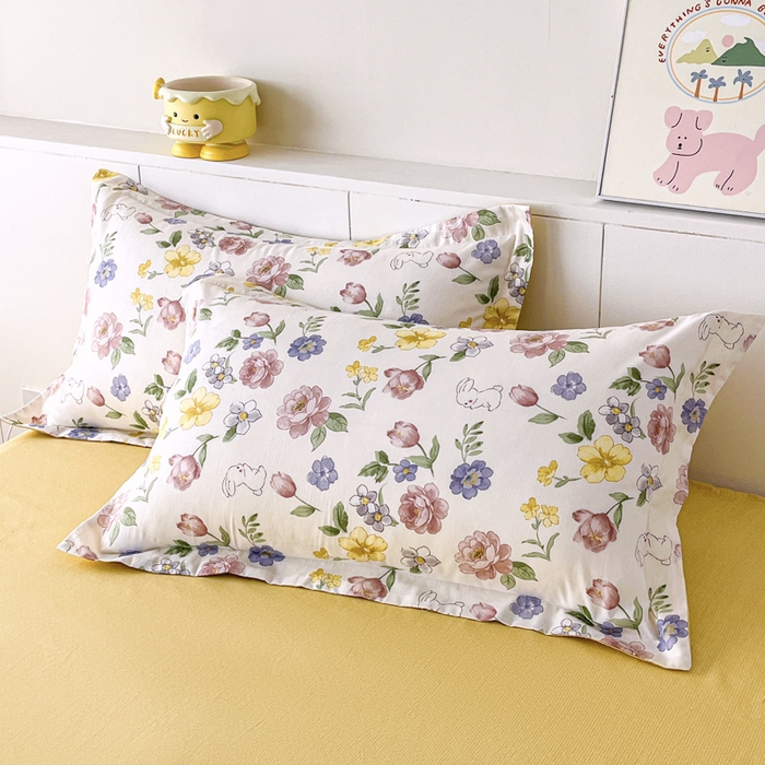 91家纺网 家纺一手货源 找家纺 红淳家纺 2025新款小清新春款12868全棉印花四件套 花月兔