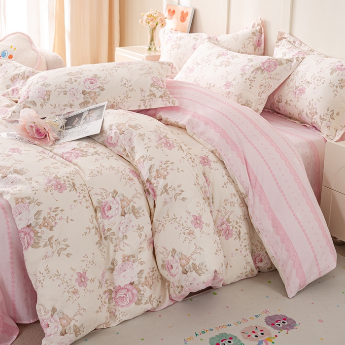 91家纺网 家纺一手货源 找家纺 红淳家纺 2025新款小清新春款12868全棉印花四件套 华庭庄园