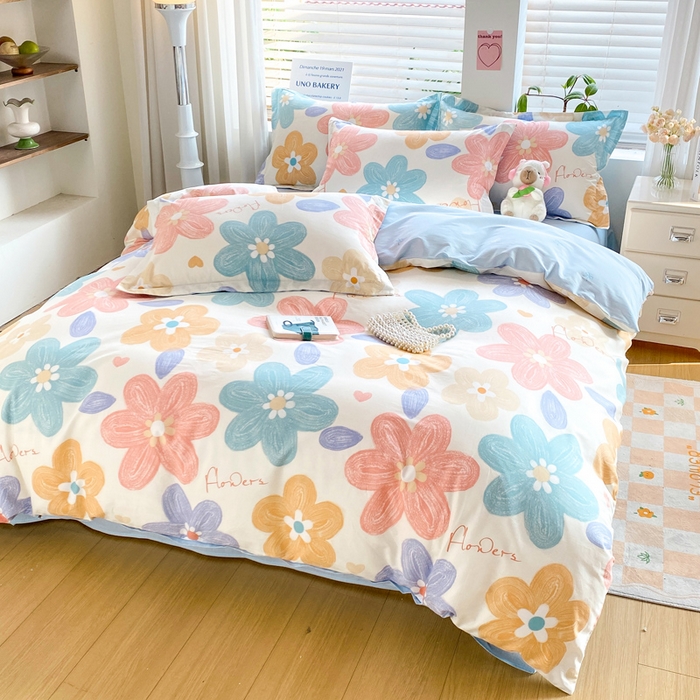 91家纺网 家纺一手货源 找家纺 红淳家纺 2025新款小清新春款12868全棉印花四件套 花田梦