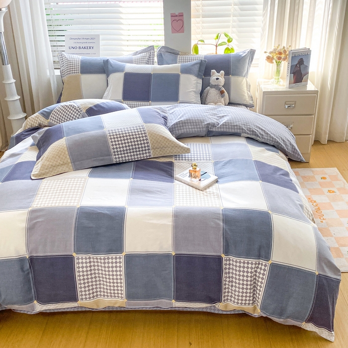 91家纺网 家纺一手货源 找家纺 红淳家纺 2025新款小清新春款12868全棉印花四件套 蓝色垦丁