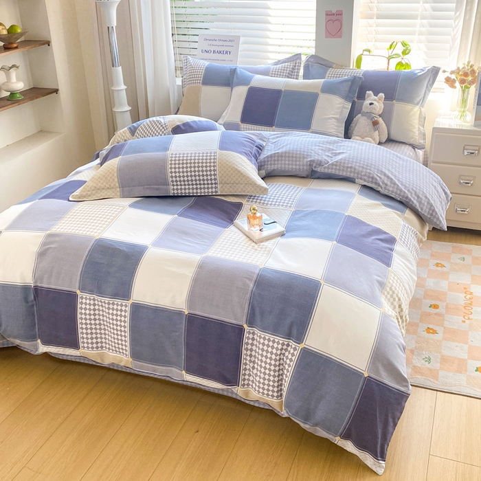 91家纺网 家纺一手货源 找家纺 红淳家纺 2025新款小清新春款12868全棉印花四件套 蓝色垦丁