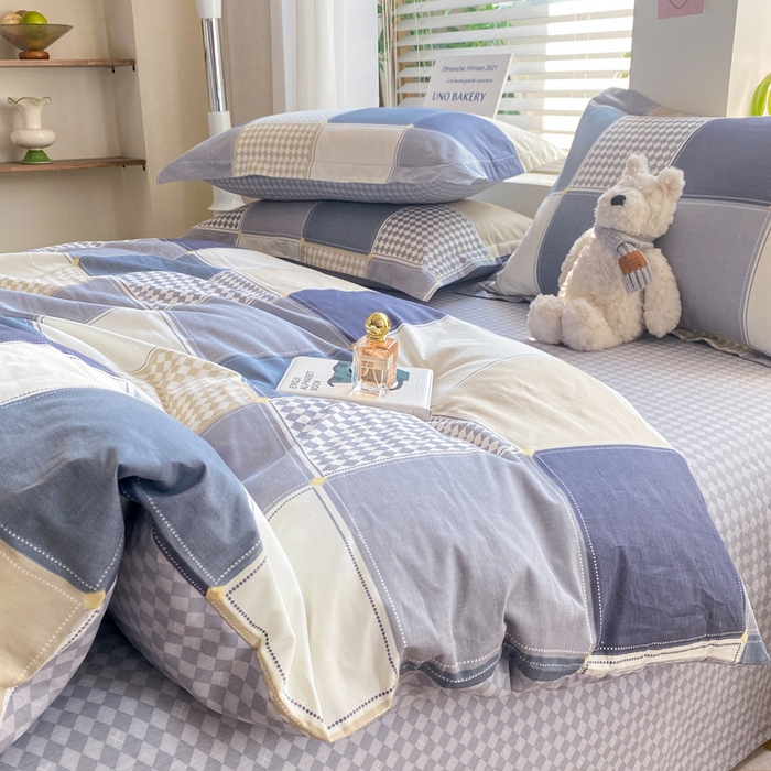 91家纺网 家纺一手货源 找家纺 红淳家纺 2025新款小清新春款12868全棉印花四件套 蓝色垦丁