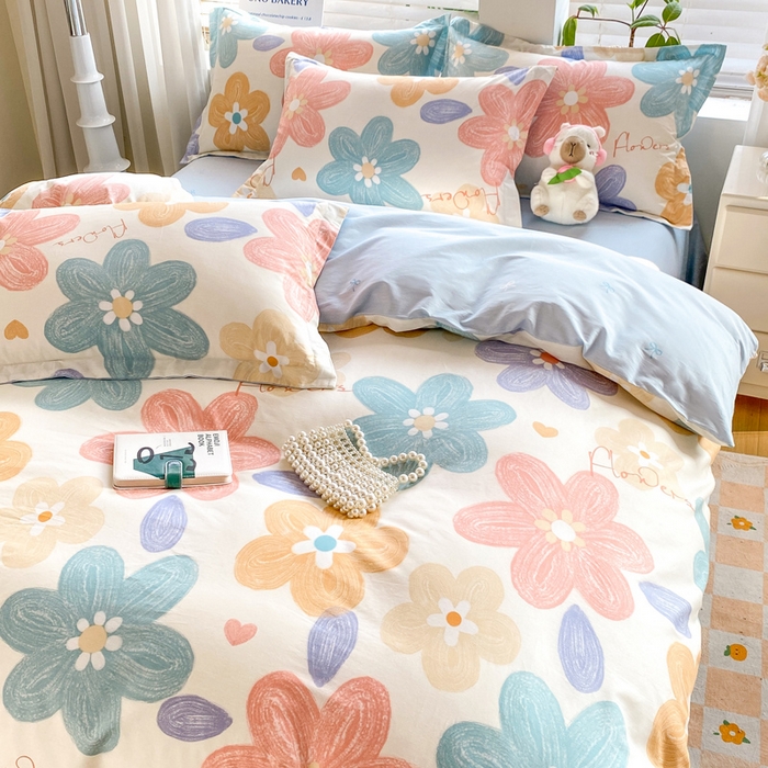 91家纺网 家纺一手货源 找家纺 红淳家纺 2025新款小清新春款12868全棉印花四件套 花田梦