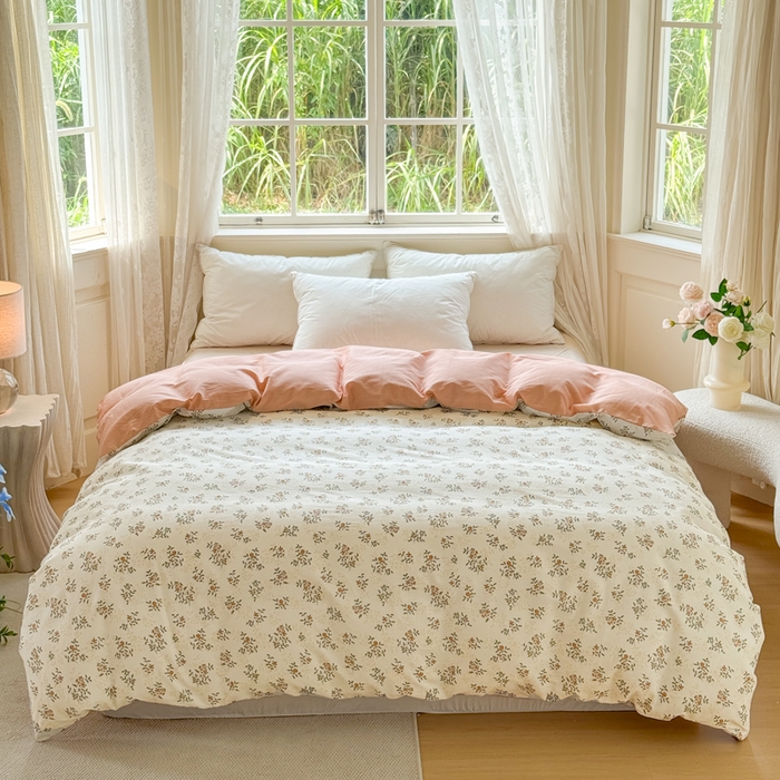 91家纺网 家纺一手货源 找家纺 红淳家纺 2025新款小清新春款12868全棉印花四件套 清风如叶