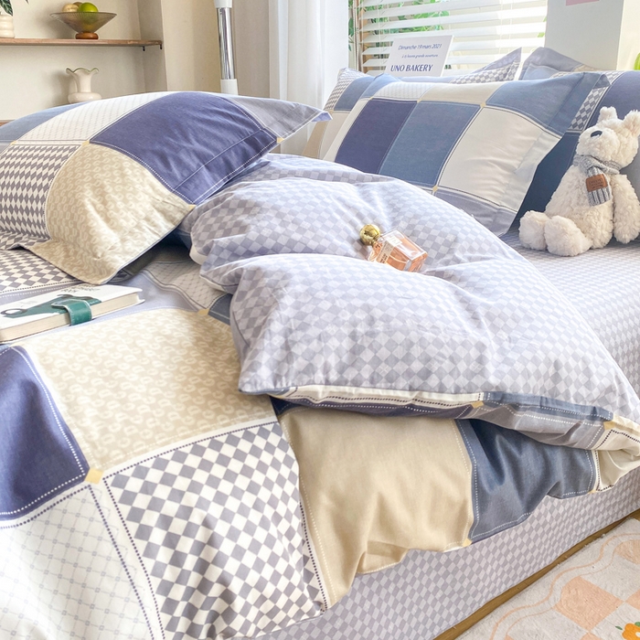 91家纺网 家纺一手货源 找家纺 红淳家纺 2025新款小清新春款12868全棉印花四件套 蓝色垦丁