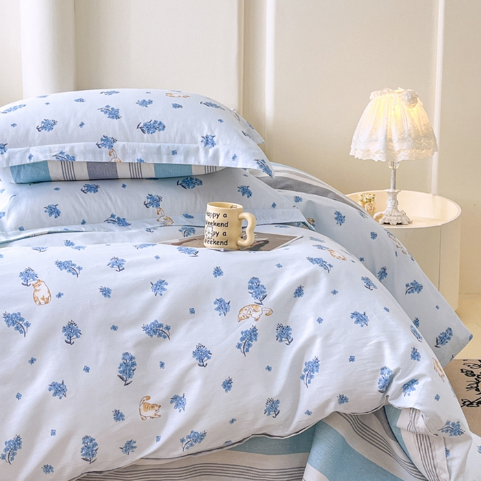 91家纺网 家纺一手货源 找家纺 红淳家纺 2025新款小清新春款12868全棉印花四件套 追喵日记