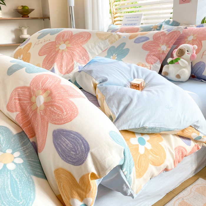 91家纺网 家纺一手货源 找家纺 红淳家纺 2025新款小清新春款12868全棉印花四件套 花田梦