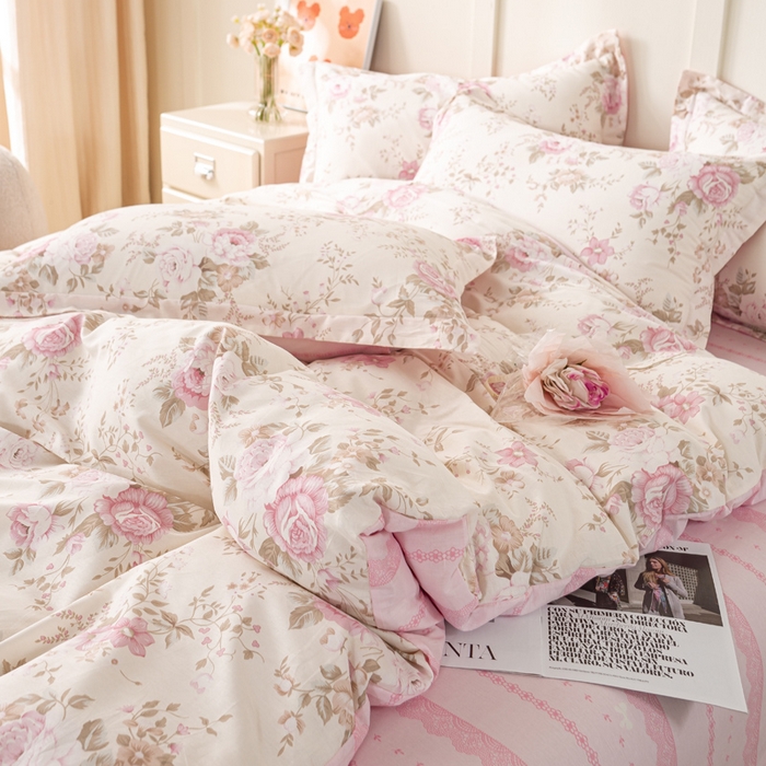 91家纺网 家纺一手货源 找家纺 红淳家纺 2025新款小清新春款12868全棉印花四件套 华庭庄园