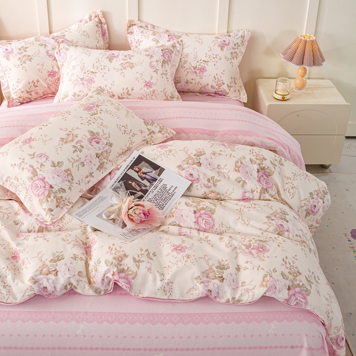 91家纺网 家纺一手货源 找家纺 红淳家纺 2025新款小清新春款12868全棉印花四件套 华庭庄园