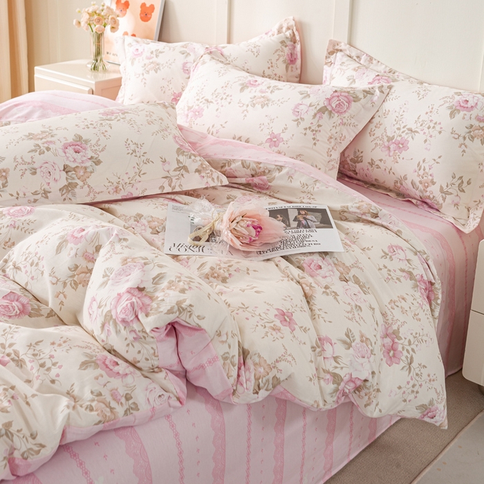 91家纺网 家纺一手货源 找家纺 红淳家纺 2025新款小清新春款12868全棉印花四件套 华庭庄园