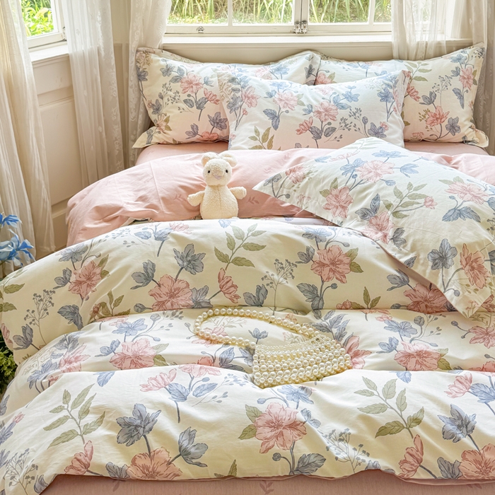 91家纺网 家纺一手货源 找家纺 红淳家纺 2025新款小清新春款12868全棉印花四件套 洛川花海