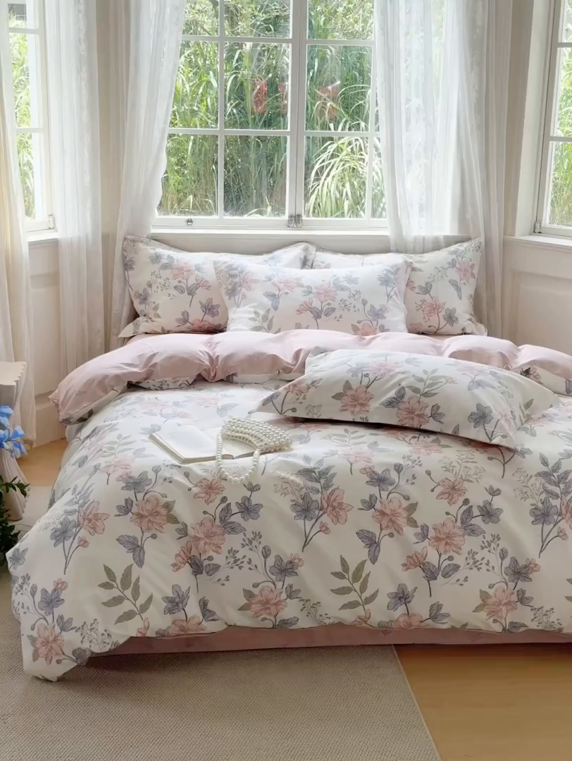 91家纺网 家纺一手货源 找家纺 红淳家纺 2025新款小清新春款12868全棉印花四件套 洛川花海