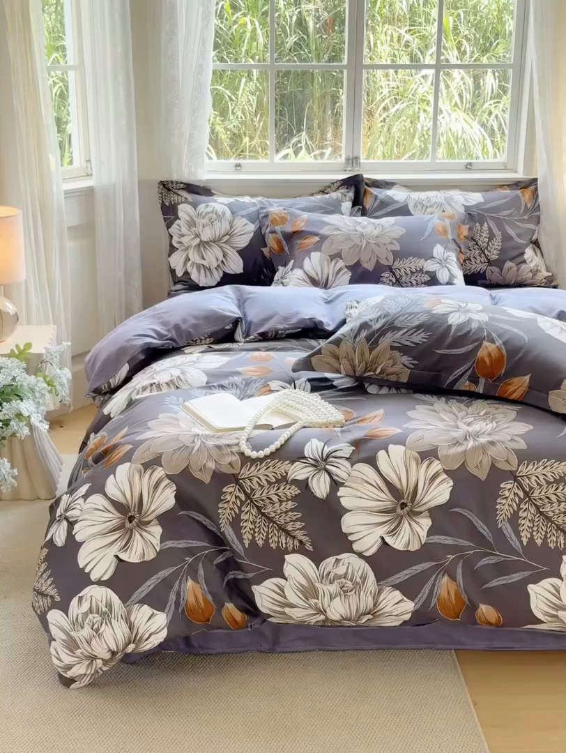 91家纺网 家纺一手货源 找家纺 红淳家纺 2025新款小清新春款12868全棉印花四件套 陌上烟雨