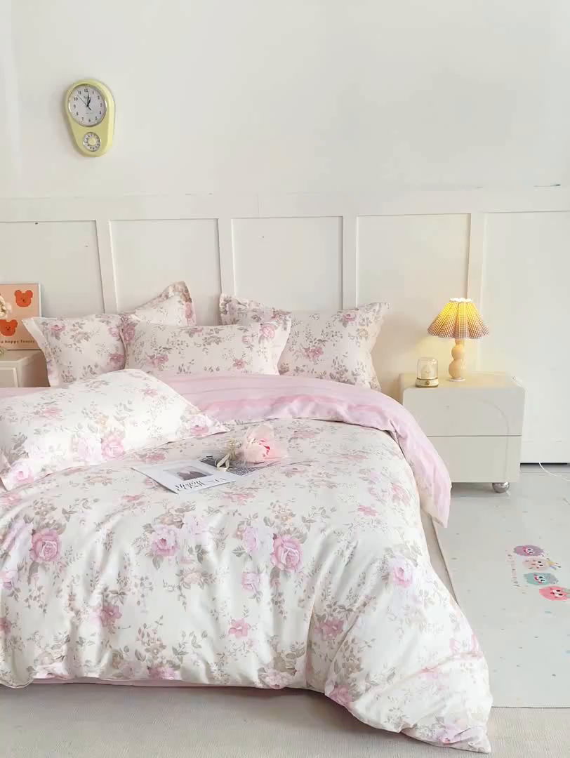 91家纺网 家纺一手货源 找家纺 红淳家纺 2025新款小清新春款12868全棉印花四件套 华庭庄园