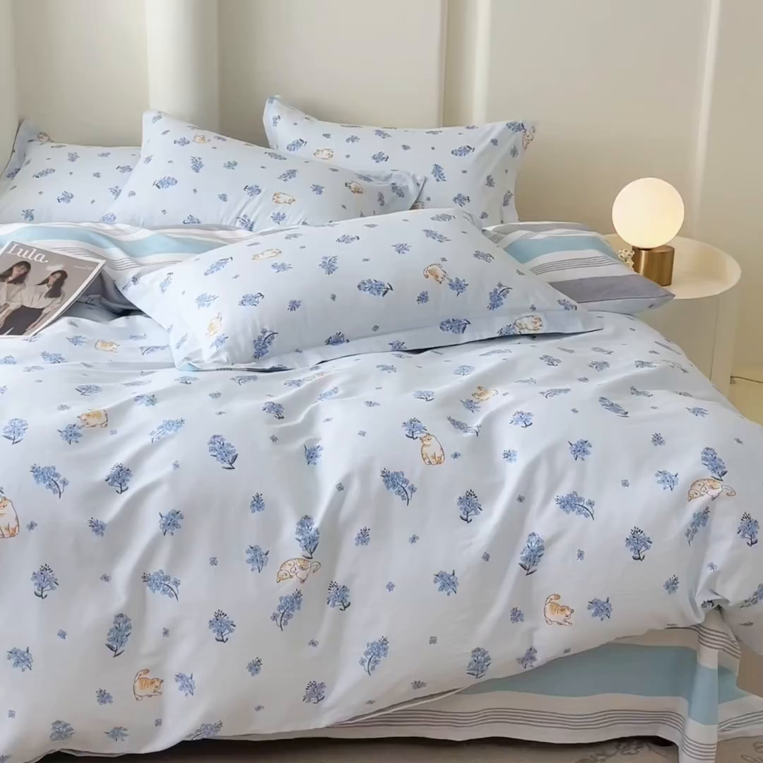 91家纺网 家纺一手货源 找家纺 红淳家纺 2025新款小清新春款12868全棉印花四件套 追喵日记