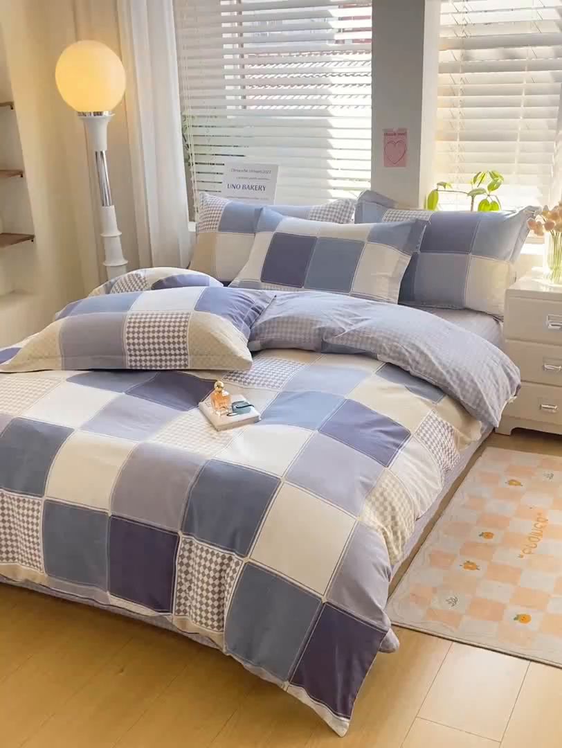 91家纺网 家纺一手货源 找家纺 红淳家纺 2025新款小清新春款12868全棉印花四件套 蓝色垦丁