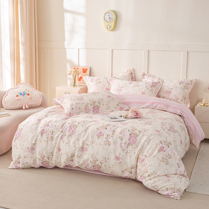 91家纺网 家纺一手货源 找家纺 红淳家纺 2025新款小清新春款12868全棉印花四件套 华庭庄园