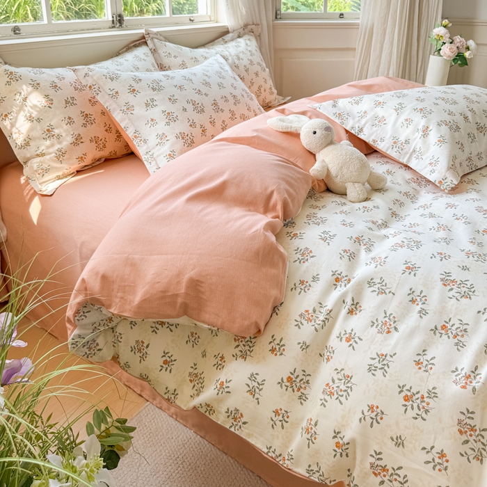 91家纺网 家纺一手货源 找家纺 红淳家纺 2025新款小清新春款12868全棉印花四件套 清风如叶