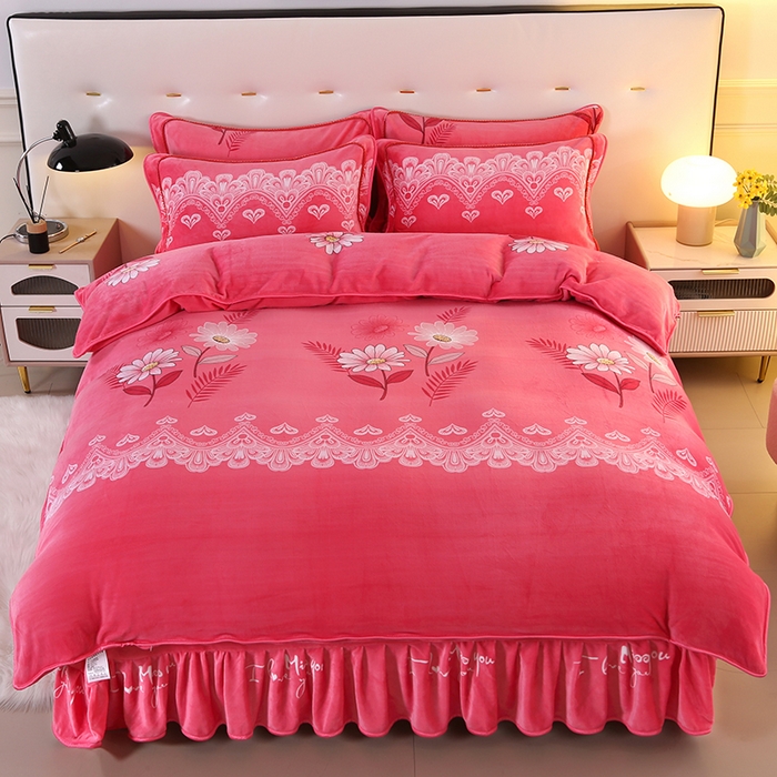 91家纺网 家纺一手货源 找家纺 代芙家纺2025款高克重10斤牛奶绒四件套【下载图片前看下详情公告】粉色花语