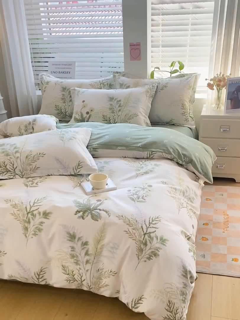 91家纺网 家纺一手货源 找家纺 红淳家纺 2025新款小清新春款12868全棉印花四件套 暖阳