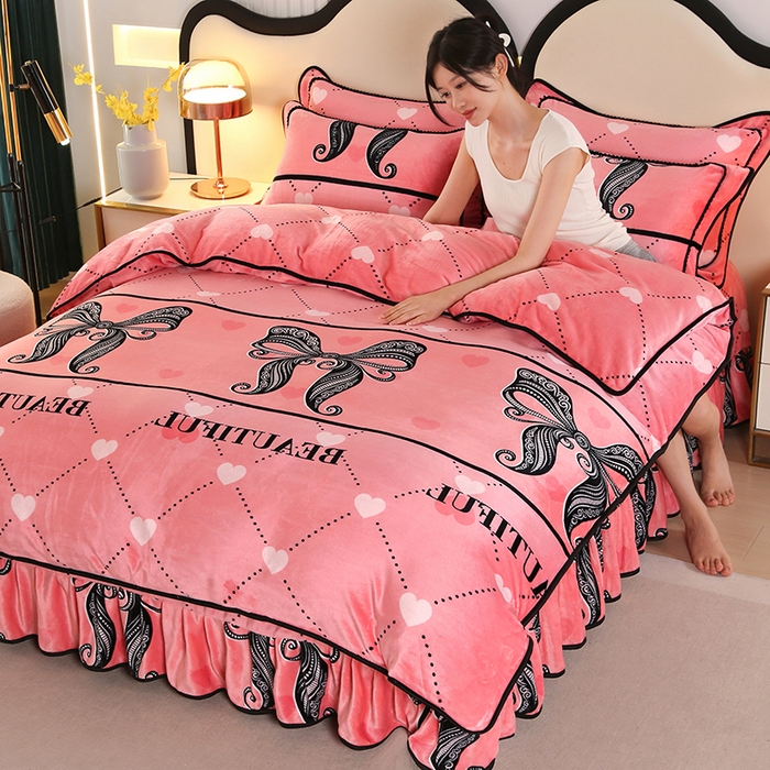 91家纺网 家纺一手货源 找家纺 代芙家纺2025款高克重10斤牛奶绒四件套【下载图片前看下详情公告】蝴蝶结