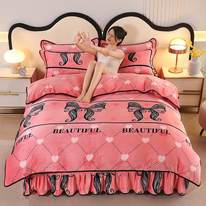 代芙家纺2025款高克重10斤牛奶绒四件套【下载图片前看下详情公告】蝴蝶结