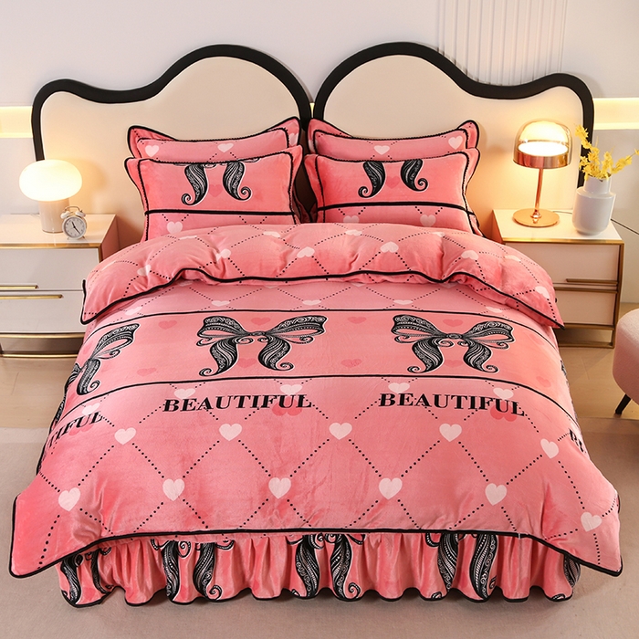 91家纺网 家纺一手货源 找家纺 代芙家纺2025款高克重10斤牛奶绒四件套【下载图片前看下详情公告】蝴蝶结