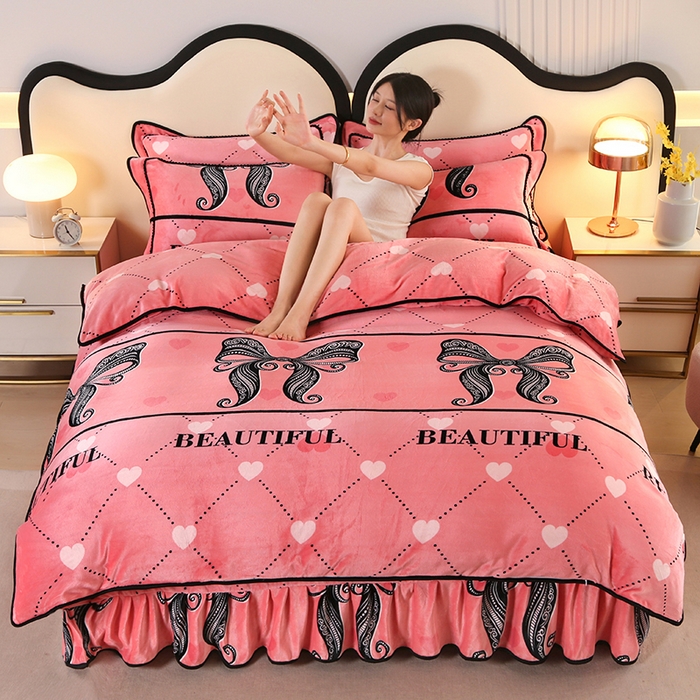 91家纺网 家纺一手货源 找家纺 代芙家纺2025款高克重10斤牛奶绒四件套【下载图片前看下详情公告】蝴蝶结