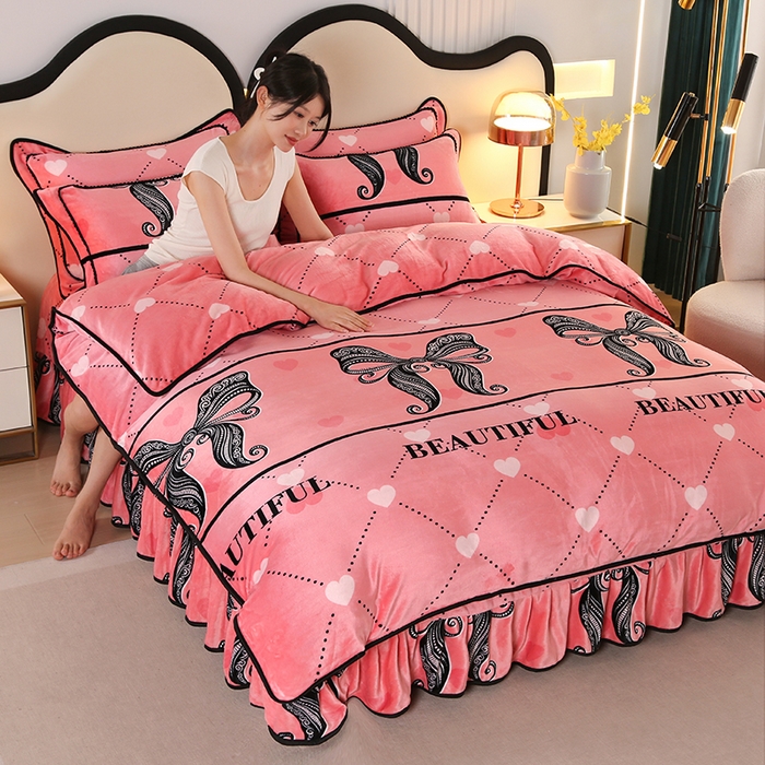 91家纺网 家纺一手货源 找家纺 代芙家纺2025款高克重10斤牛奶绒四件套【下载图片前看下详情公告】蝴蝶结