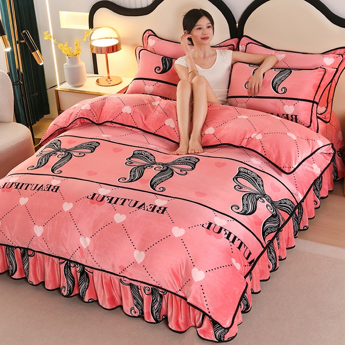 91家纺网 家纺一手货源 找家纺 代芙家纺2025款高克重10斤牛奶绒四件套【下载图片前看下详情公告】蝴蝶结