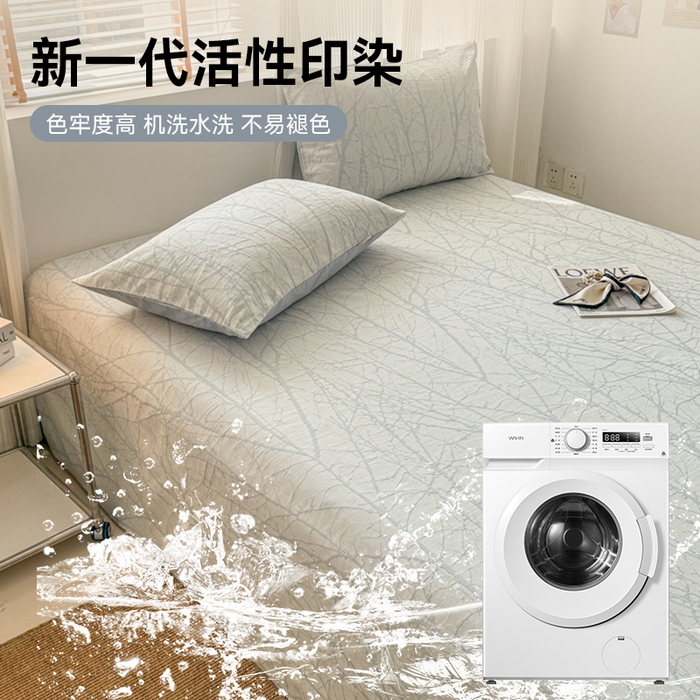 91家纺网 家纺一手货源 找家纺 眠博士 2025新款全棉纯棉三层纱单床单 床单单件 三层纱床单-春枝蓝