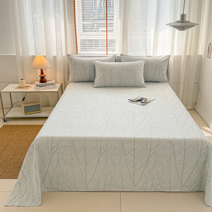 91家纺网 家纺一手货源 找家纺 眠博士 2025新款全棉纯棉三层纱单床单 床单单件 三层纱床单-春枝蓝