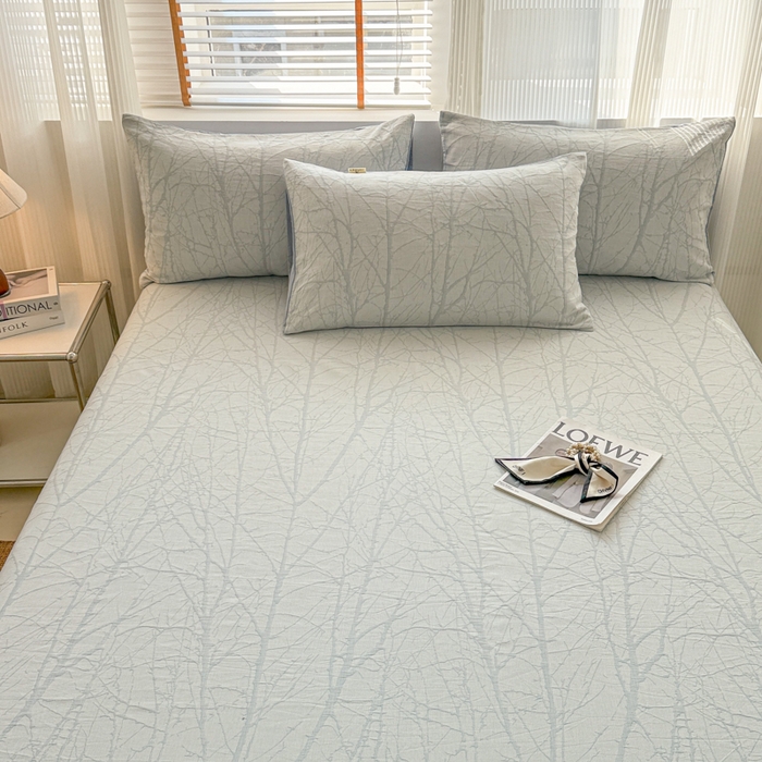 91家纺网 家纺一手货源 找家纺 眠博士 2025新款全棉纯棉三层纱单床单 床单单件 三层纱床单-春枝蓝