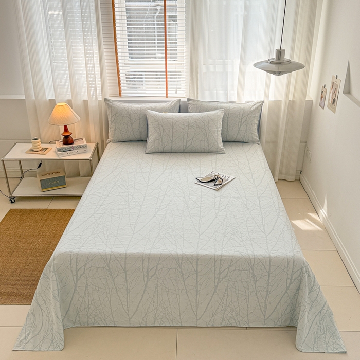 91家纺网 家纺一手货源 找家纺 眠博士 2025新款全棉纯棉三层纱单床单 床单单件 三层纱床单-春枝蓝