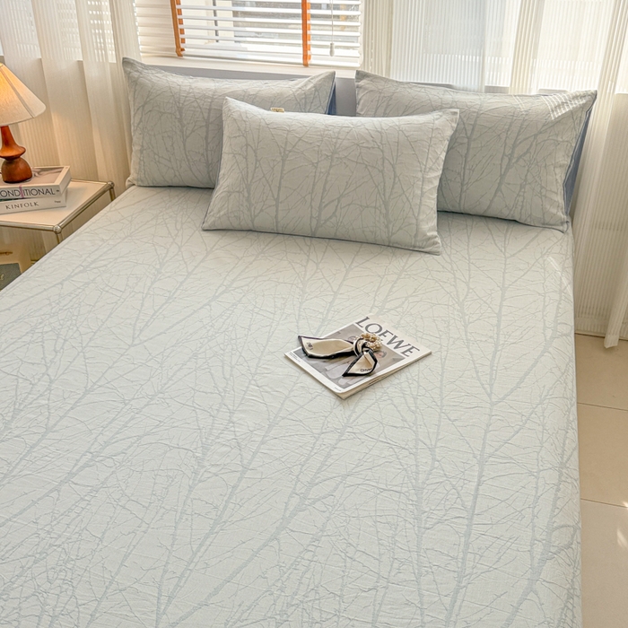 91家纺网 家纺一手货源 找家纺 眠博士 2025新款全棉纯棉三层纱单床单 床单单件 三层纱床单-春枝蓝