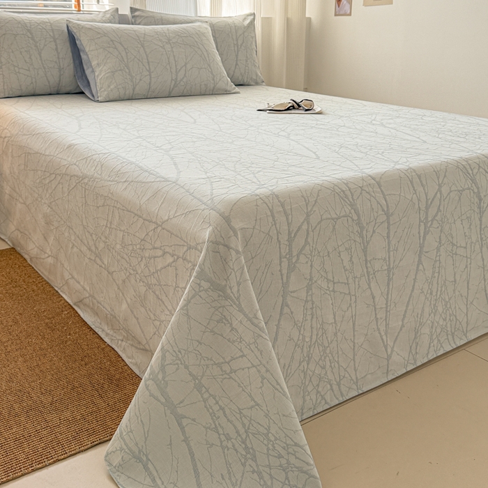 91家纺网 家纺一手货源 找家纺 眠博士 2025新款全棉纯棉三层纱单床单 床单单件 三层纱床单-春枝蓝