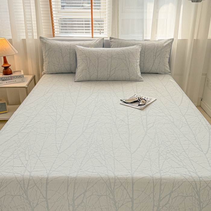 91家纺网 家纺一手货源 找家纺 眠博士 2025新款全棉纯棉三层纱单床单 床单单件 三层纱床单-春枝蓝