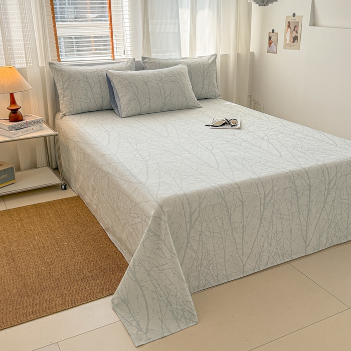 91家纺网 家纺一手货源 找家纺 眠博士 2025新款全棉纯棉三层纱单床单 床单单件 三层纱床单-春枝蓝