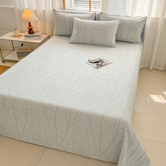 91家纺网 家纺一手货源 找家纺 眠博士 2025新款全棉纯棉三层纱单床单 床单单件 三层纱床单-春枝蓝