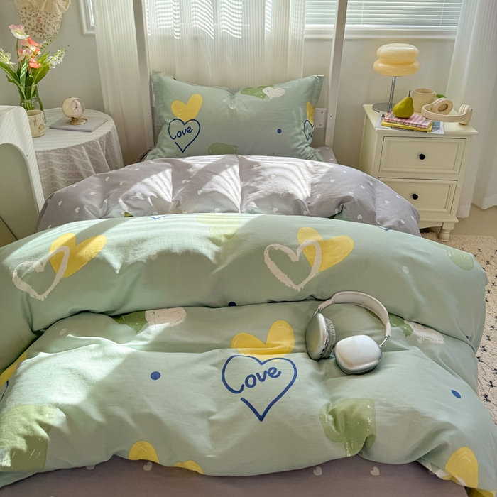 91家纺网 家纺一手货源 找家纺 红淳家纺 2025新款全棉青少年学生三件套 心愿恋曲